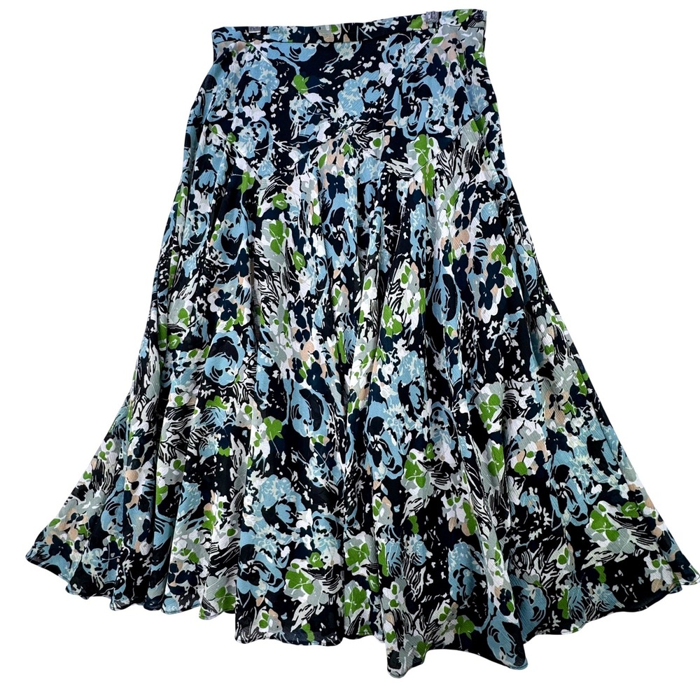 Jones New York Skirt Women 8 Floral Chiffon Midi Blue Green Flowy Cottagecore